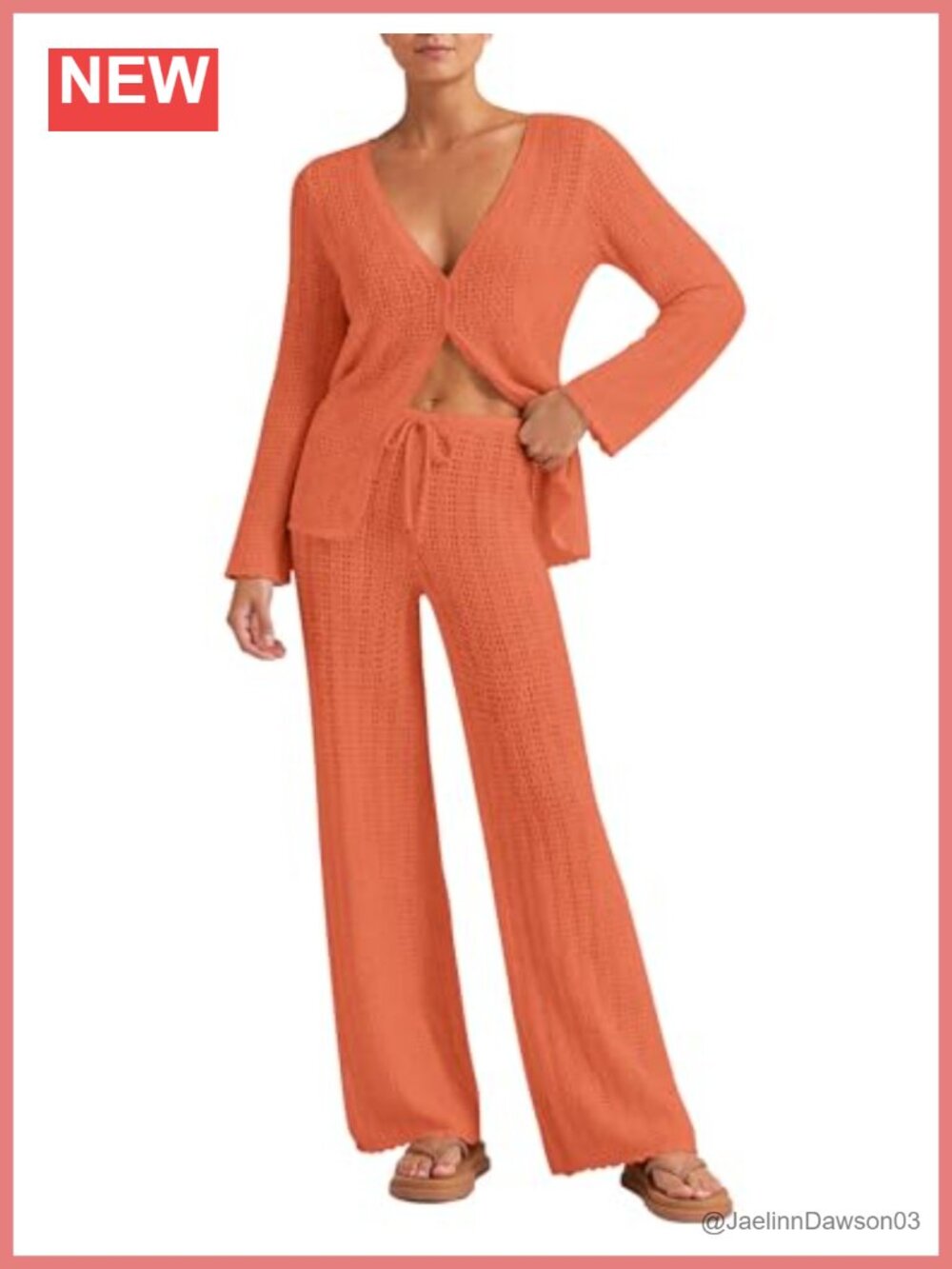 Womens Crochet Knit Beach Cover Up 2 Piece Set Cardigan Pants Vacation